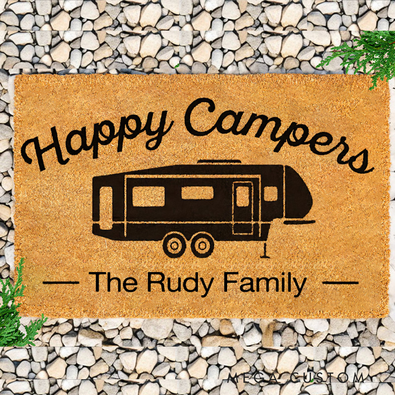 Personalized Happy Campers Family Doormat for Hiking Traveling Camping RV Lovers Gift 