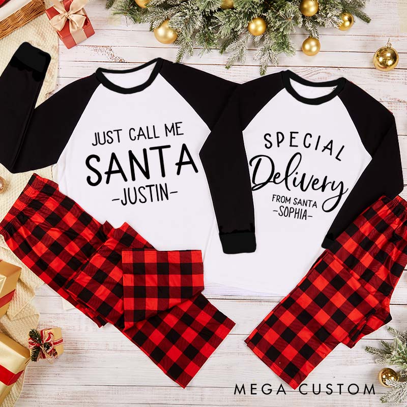 Personalized Couple Just Call Me Santa and Special Delivery from Santa Pajamas Christmas Matching Pjs for Husband Wife Boyfriend Girlfriend