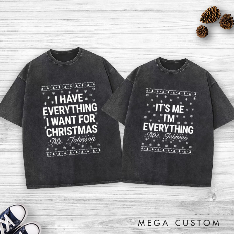 Personalized Joyful Merry and Married the First Christmas as Mr and Mrs Washed T-Shirt