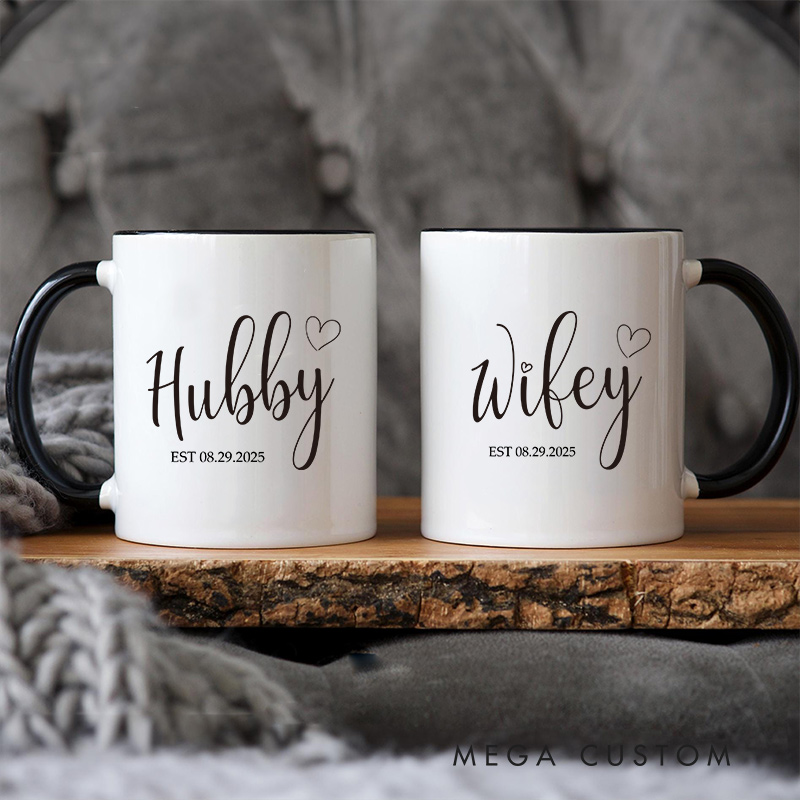 Personalized Hubby & Wifey Mug Couple Anniversary Mug for Her Him Ceramic Cup for Couple Newlyweds
