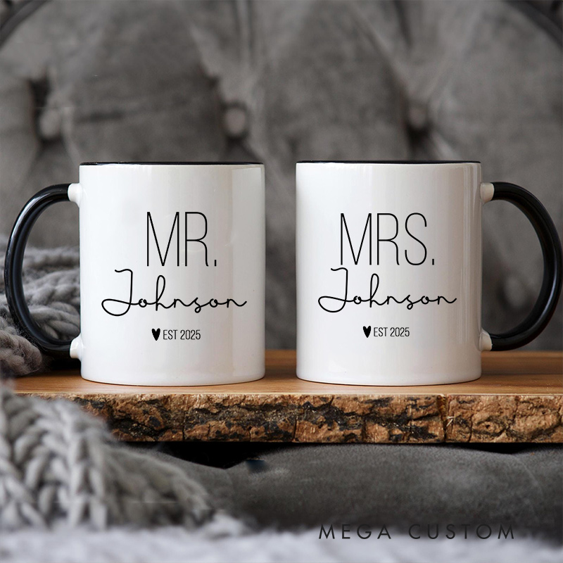 Personalized Mr and Mrs Mug Couple Anniversary Mug Wedding Coffee Cup for Her Him Ceramic Cup for Couple Newlyweds