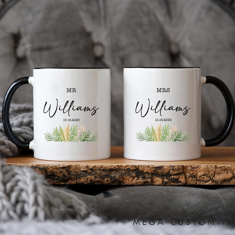 Personalized Mr & Mrs Wedding Date Mug Couple Wedding Coffee Cup for Her Him Ceramic Cup for Couple Newlyweds
