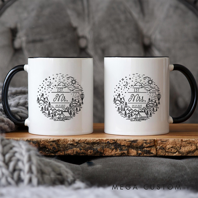 Personalized Adventure Mr & Mrs Mug Wedding Coffee Cup for Her Him Ceramic Mug for Couple Newlyweds