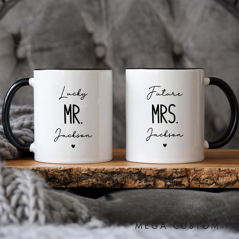 Personalized Lucky Mr. & Future Mrs.  Mug Groom Bride Ceramic Coffee Cup for Newlyweds Wedding Couple Mug for Her Him