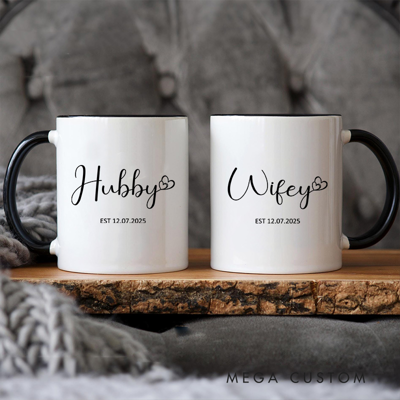 Personalized Hubby & Wifey Wedding Mug Couple Ceramic Mug for Husband Wife Newlywed Present Mug Anniversary Gift