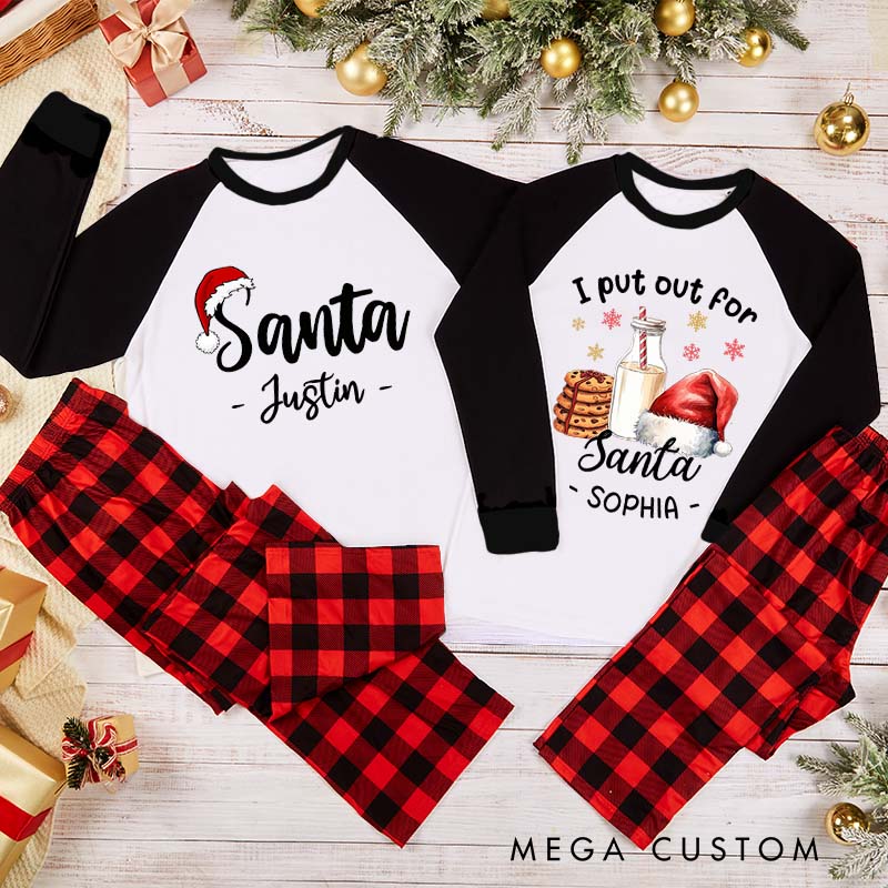 Personalized Couple Santa and I Put Out For Santa Xmas Pajamas Christmas with Name Christmas Matching Pjs for Husband Wife Boyfriend Girlfriend
