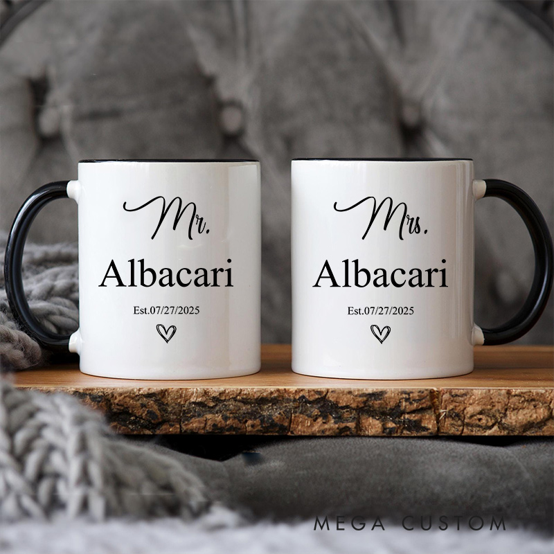 Personalized Mr. & Mrs. Wedding Date Mug Ceramic Coffee Mug for Newlywed Husband Wife Coffee Mug Couple Anniversary Cup