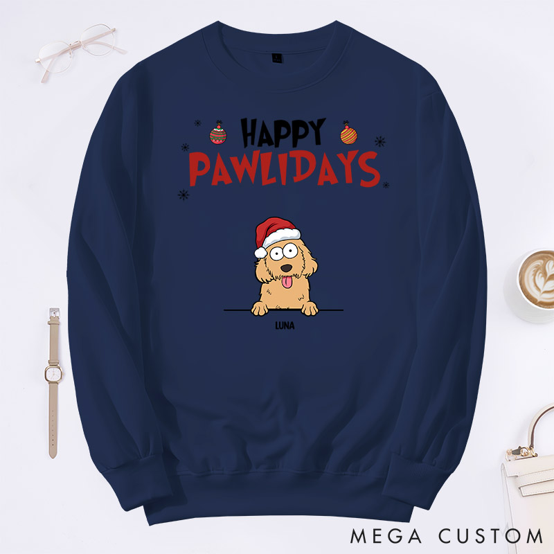 Personalized Dog Lover Happy Pawlidays Sweatshirts