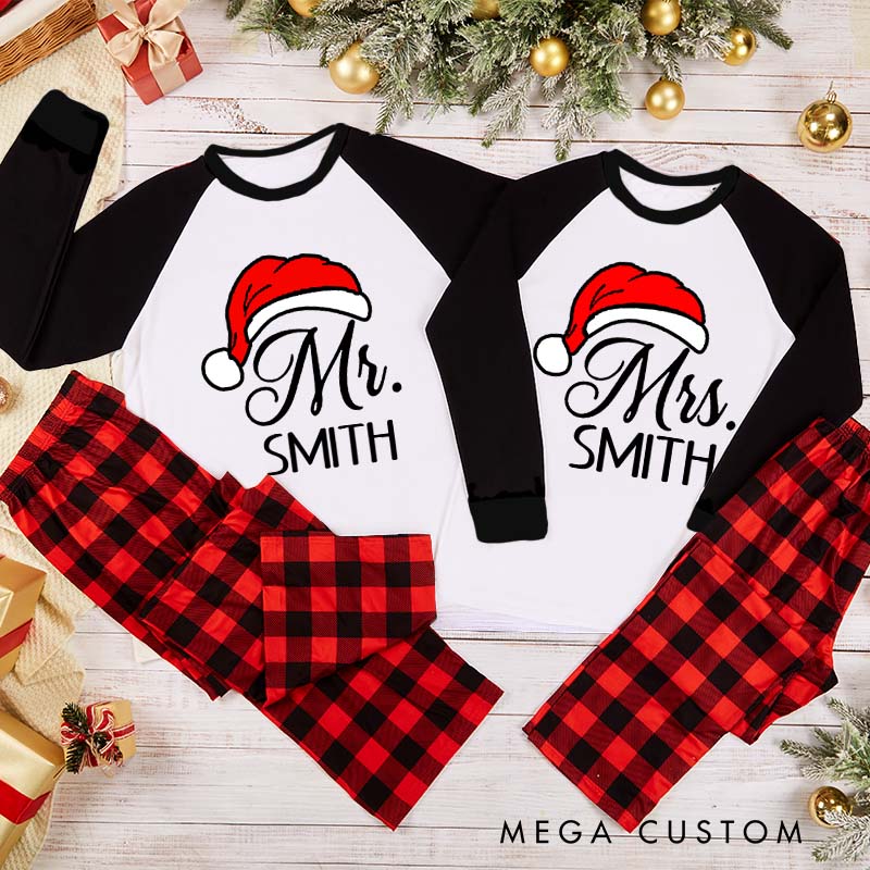 Personalized Couple Mr. and Mrs. Xmas Matching Pajamas with Name Christmas Matching Pjs for Husband Wife Boyfriend Girlfriend