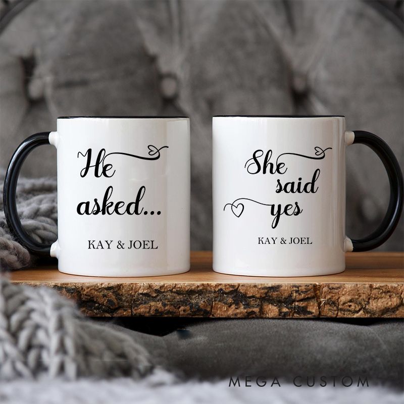 Personalized Couple Engagement Mug He Asked She Said Yes Wedding Mug for Newlyweds Coffee Cup for Husband Wife
