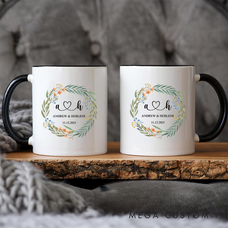 Personalized Floral Initials Couple Mug Couple Wedding Mug for Her Him Newlyweds Coffee Cup for Husband Wife Couple Anniversary Gift Mug