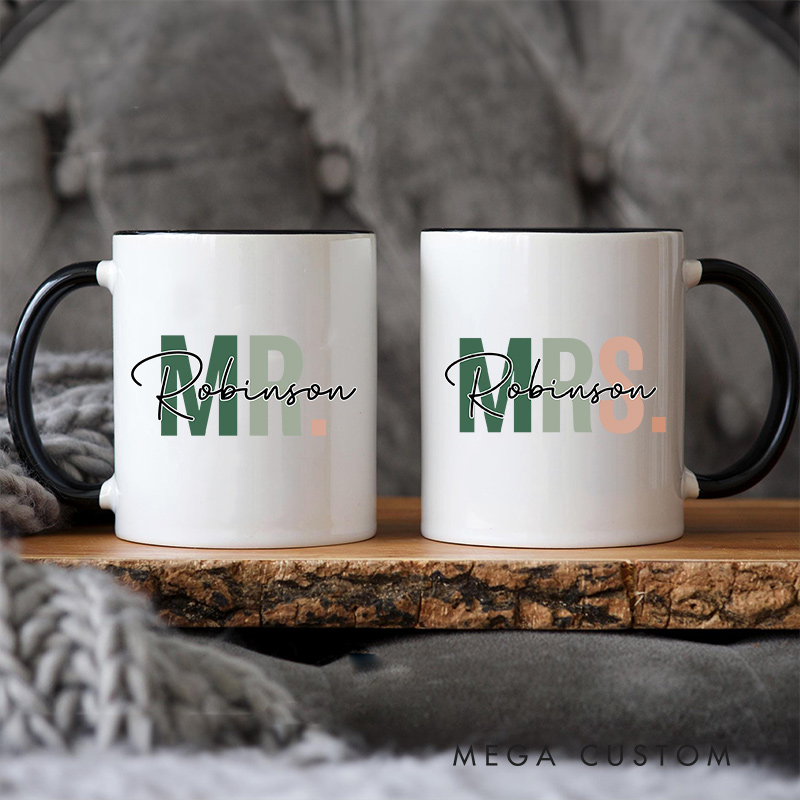 Personalized Mr. & Mrs. Last Name Mug Couple Wedding Mug for Newlyweds Coffee Cup for Husband Wife Couple Anniversary Gift Mug
