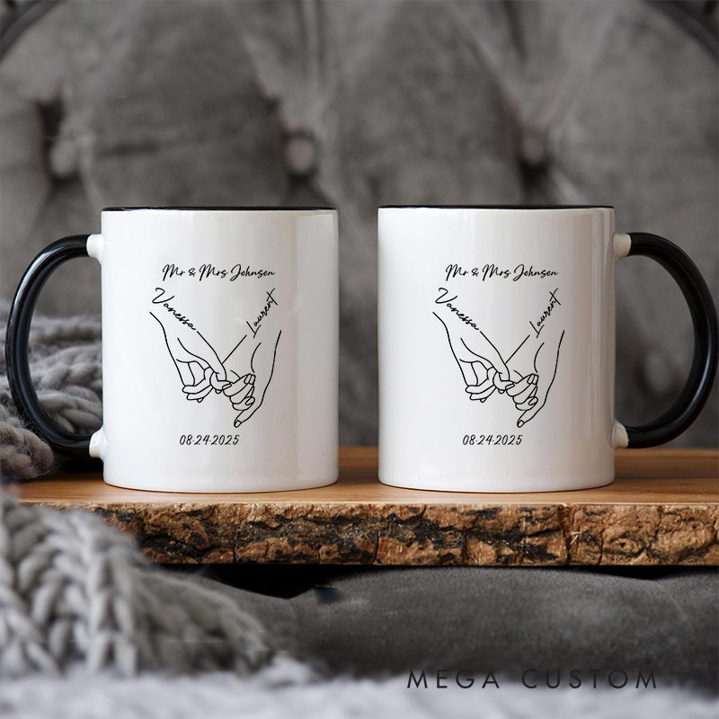 Personalized Pinky Promise Couple Mugs Couple Coffee Mug for Newlyweds Husband Wife Coffee Cup for Anniversary