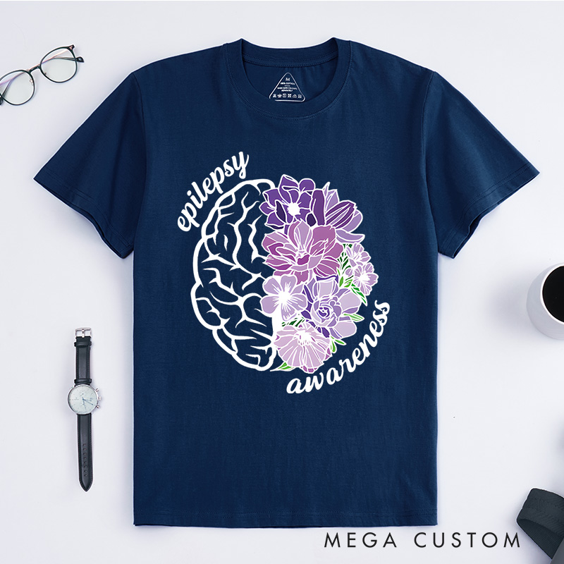 Personalized Epilepsy Awareness Floral Brain Inspirational Support Design T-shirt