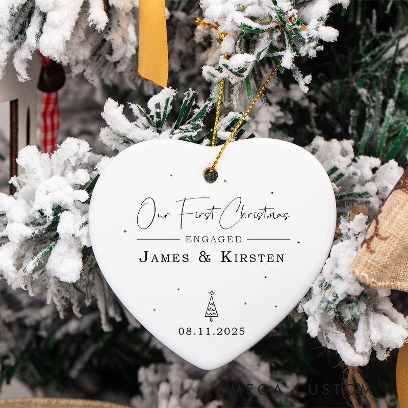 Personalized Our First Christmas Engaged Ornament Couple Engaged Date Christmas Ornament Couple Christmas Gift Name and Date Ornament