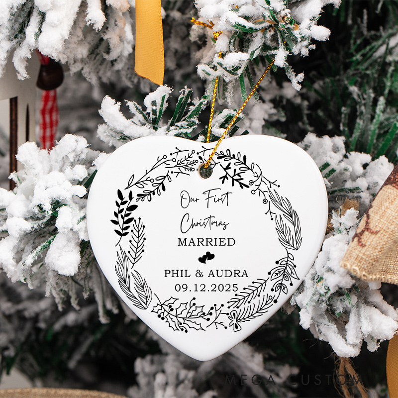 Personalized Our First Christmas Married Ornament Ornament Couple Wedding Date Christmas Ornament Couple Christmas Gift Name and Date Ornament