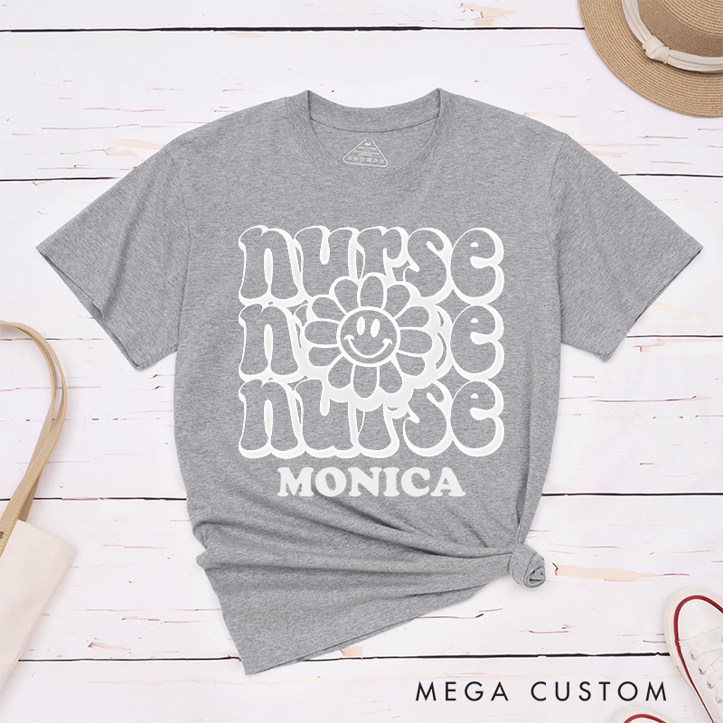 Personalized Nurse T-Shirts Smiling Nurse Blooms Fashion Design T-Shirts