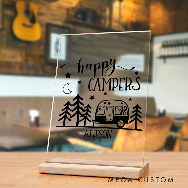 Personalized Happy Campers Table Decor Gift for Nature Hiking Camping Outdoor Enthusiasts