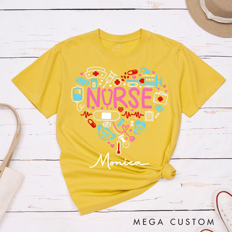 Personalized Nurse T-Shirts Heart of Nurse Fashion Design T-Shirts