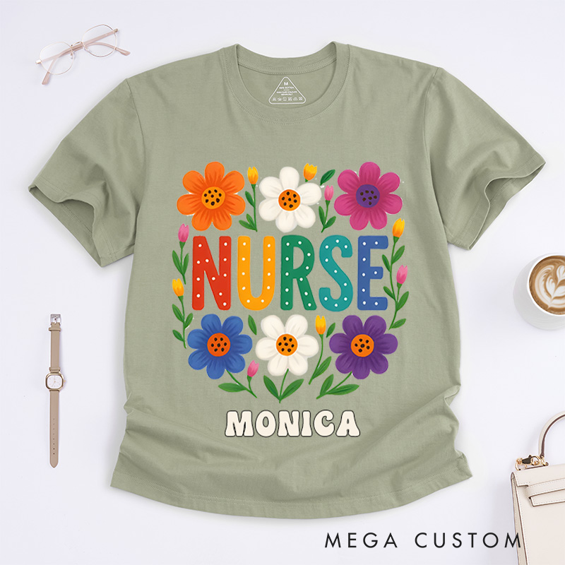 Personalized Nurse T-Shirts Nurse in Bloom Fashion Design T-Shirts