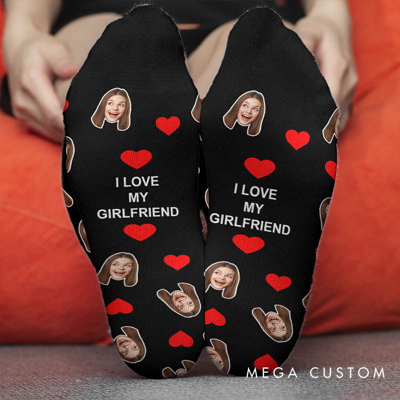 Personalized Love Heart Couple Face Photo Socks Valentine's Day Socks for Husband Wife Boyfriend Girlfriend