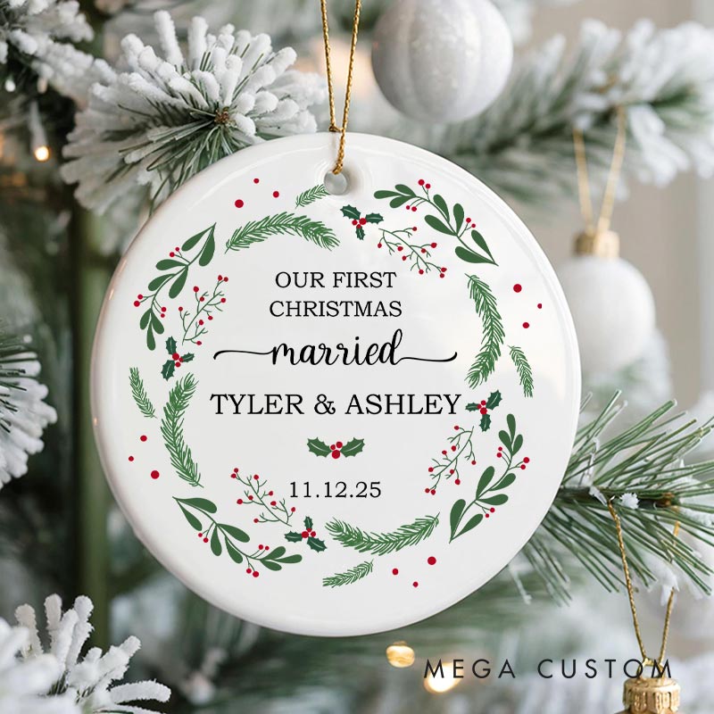 Personalized Our First Christmas Married Ornament Couple Christmas Ornament Married Keepsake Gift Ornament with Name and Date