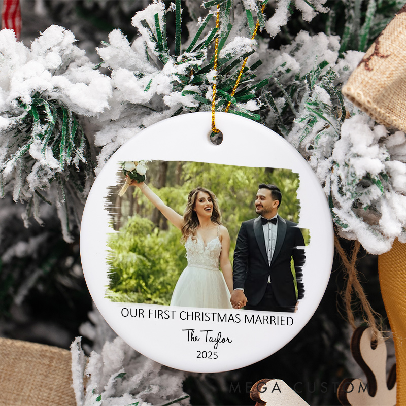 Personalized Our First Christmas Married Ornament with Photo Couple Married Photo Ornament with Name Couple Home Decor Ornament