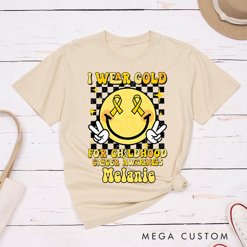 Personalized Nurse T-Shirts I Wear Gold for Childhood Cancer Awareness Fashion Design T-Shirts