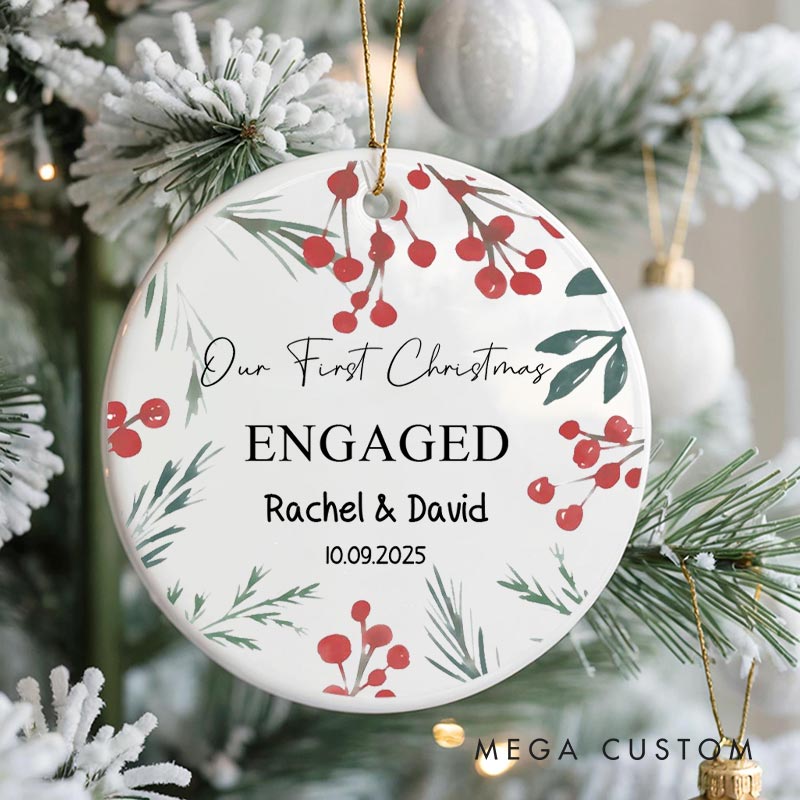 Personalized Our First Christmas Engaged Ornament with Berry Couple Engagement Christmas Ornament for Him Her