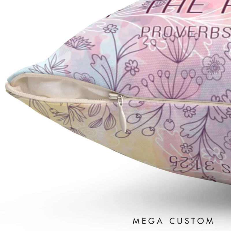 Personalized She is Clothed with Strength and Dignity Proverbs 31:25 Bible Verse Throw Pillow with Name Religious Home Decor Birthday Gift for Women