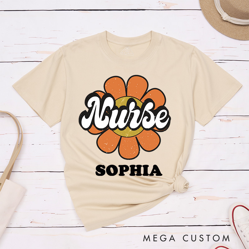 Personalized Nurse T-Shirts Nurse in Full Flower Fashion Design T-Shirts