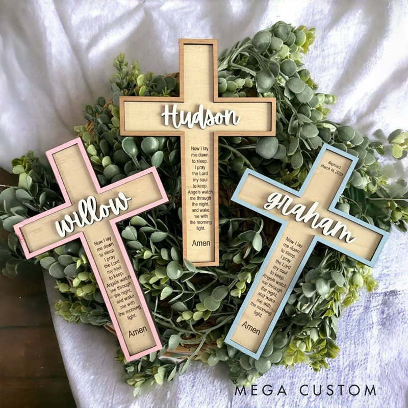 Personalized Baptism Wood Cross with Name Religious Gifts for Christian Best Gift for Home Decor