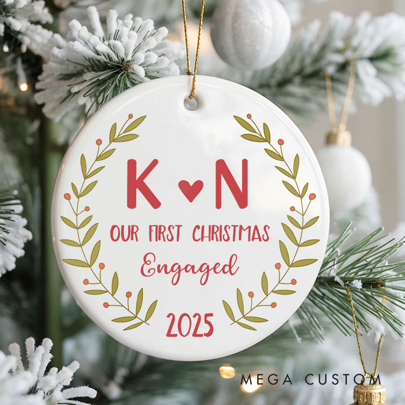 Personalized Our First Christmas Engaged Ornament Couple Engagement Christmas Ornament for Him Her Xmas Decor Ornament