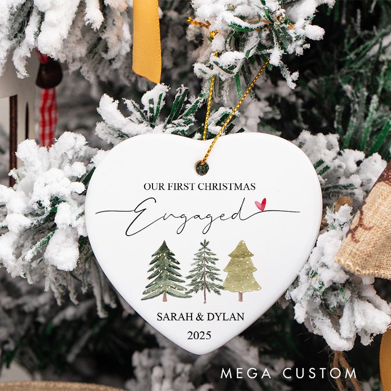 Personalized Our First Christmas Engaged Ornament with Tree Couple Engagement Christmas Trees Ornament for Him Her