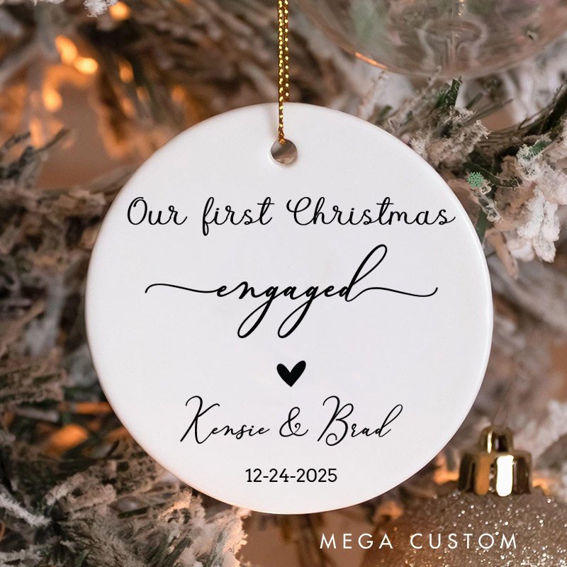 Personalized Our First Christmas Engaged Ornament Couple Engagement Christmas Tree Ornament for Him Her Xmas Decor Ornament
