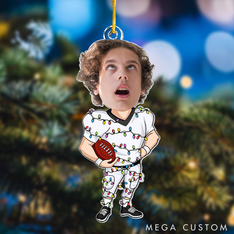 Personalized American Football and Rugby Ornament with Custom Head Photo