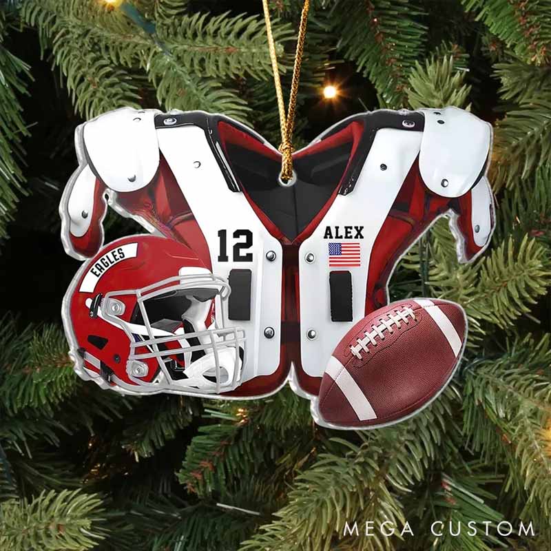 Personalized American Football Jersey and Helmet Design Ornament with Custom Team Name, Player Name and Number