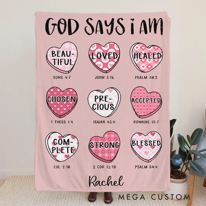 Personalized God Says i am Bible Verse Soft Throw Blanket with Name Religious Home Decor Birthday Gift for Women