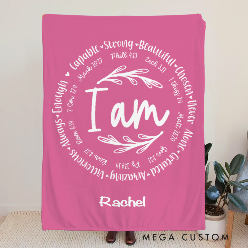 Personalized i am Bible Verse Soft Throw Blanket with Name Religious Home Decor Birthday Gift for Women