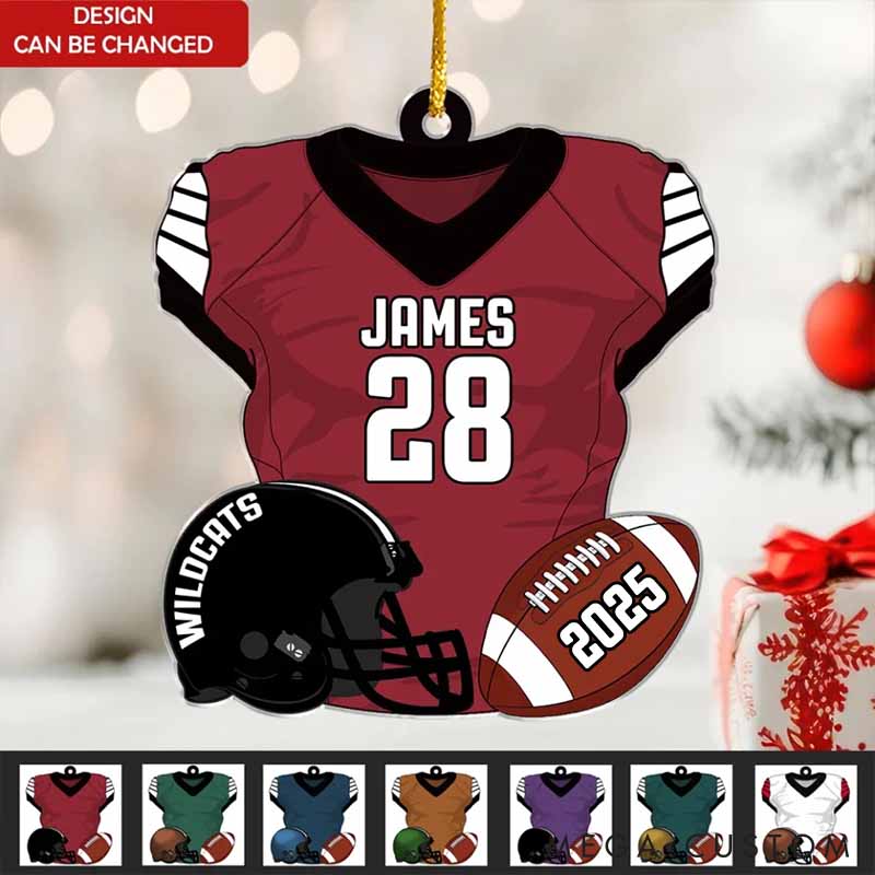Personalized American Football Design Ornament with Custom Team Name, Player Name, Number and Year