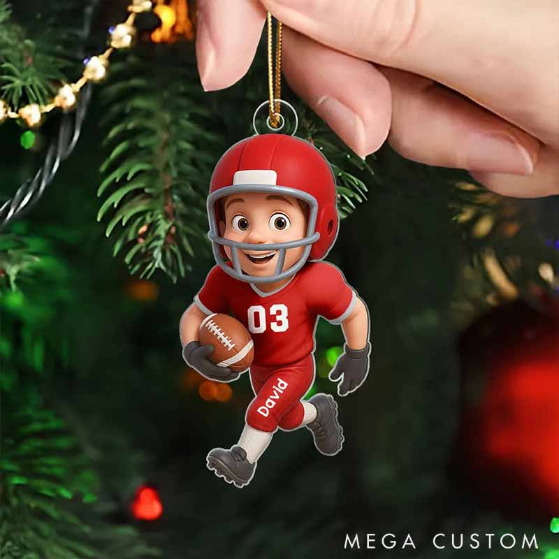 Personalized American Football Design Ornament with Custom Player Name and Number for Christmas Gift