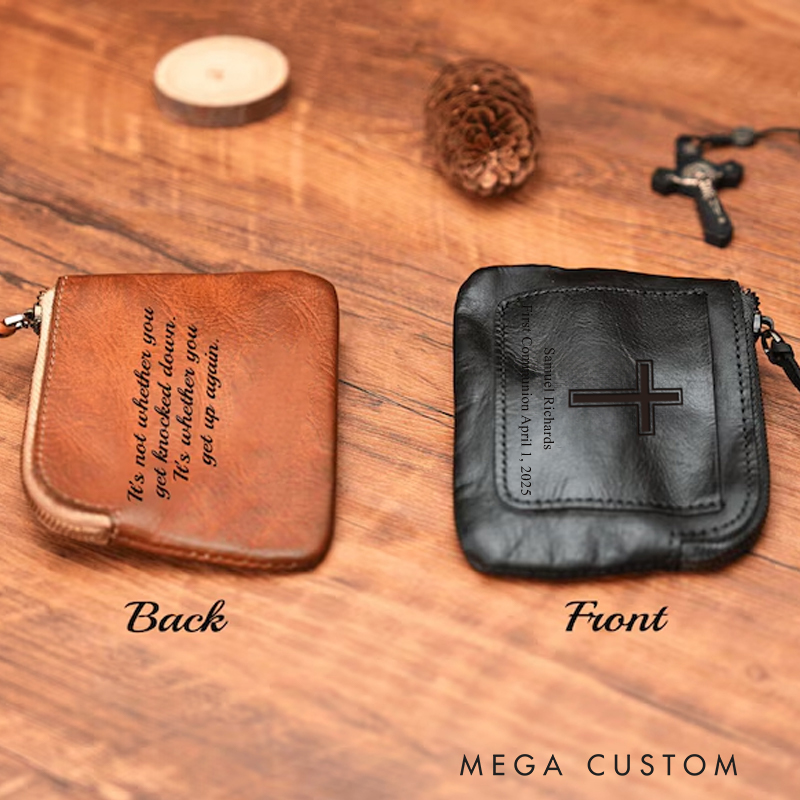 Personalized Cross Leather Rosary Pouch with Name Credit Card Holder Gift for Catholics and Christians Religious Gifts