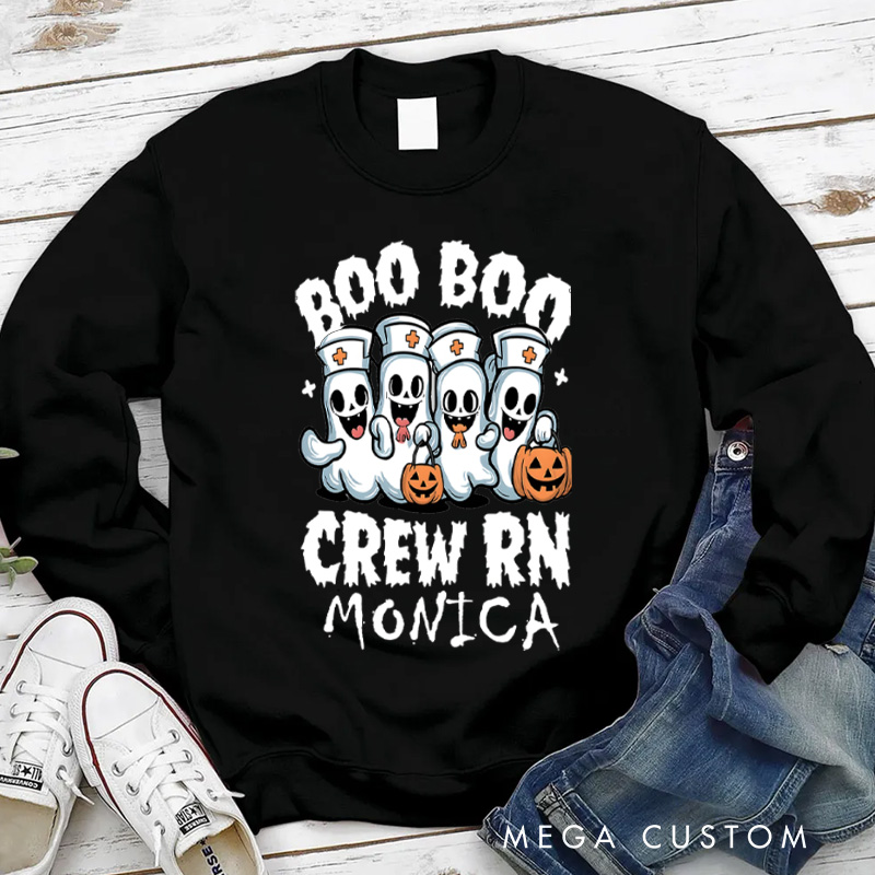 Personalized Nurse Halloween Sweatshirt Customized Boo Boo Crew RN Design Sweatshirt Nurse Halloween Gifts