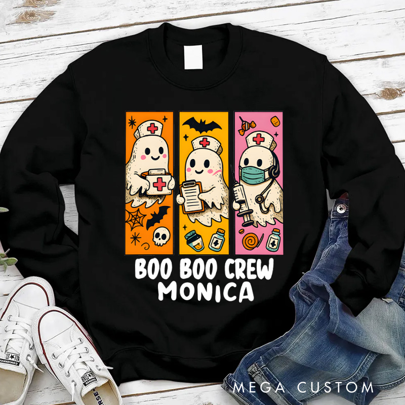 Personalized Nurse Halloween Sweatshirt Customized Boo Boo Crew Design Sweatshirt Nurse Halloween Gifts