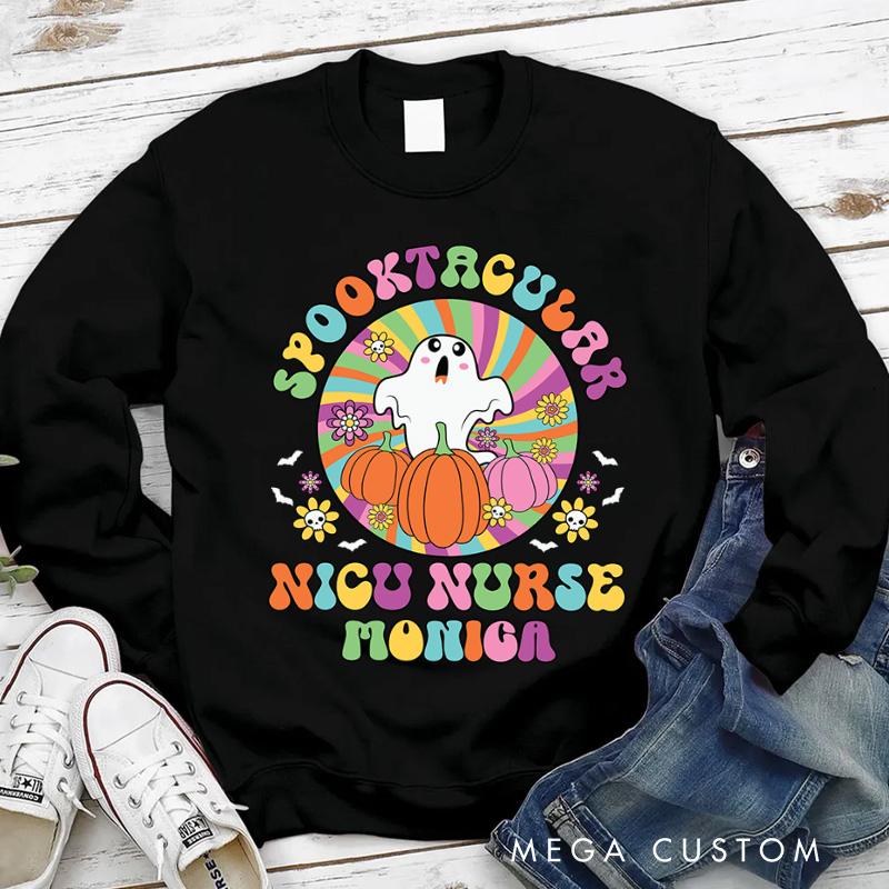 Personalized Nurse Halloween Sweatshirt Customized Spooktacular NICU Nurse Design Sweatshirt Nurse Halloween Gifts