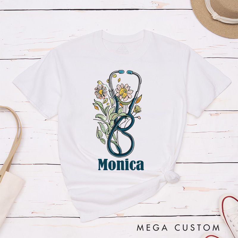 Personalized Nurse T-Shirts Stethoscope Blooms The Art of Healing Fashion Design T-Shirts