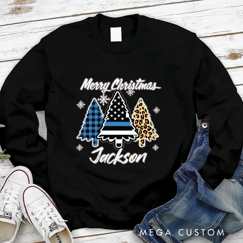 Personalized Thin Blue Line Christmas Sweatshirt Merry Christmas Gift for Police Officer