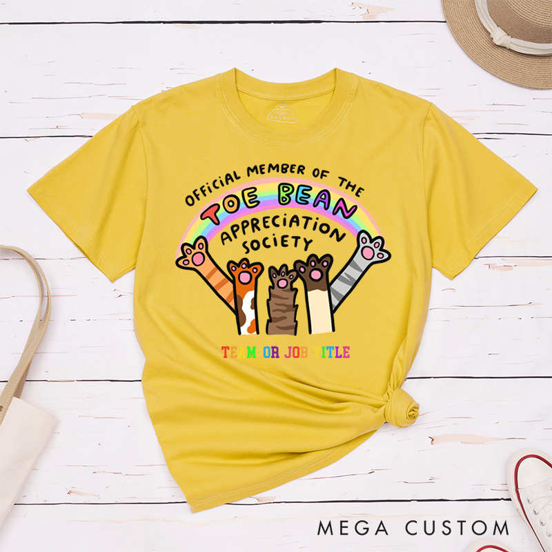 Personalized T-Shirt for Offical Worker of the Toe Bean Appreciation Society with Cute Cat Paw and Rainbow Elements T-Shirt