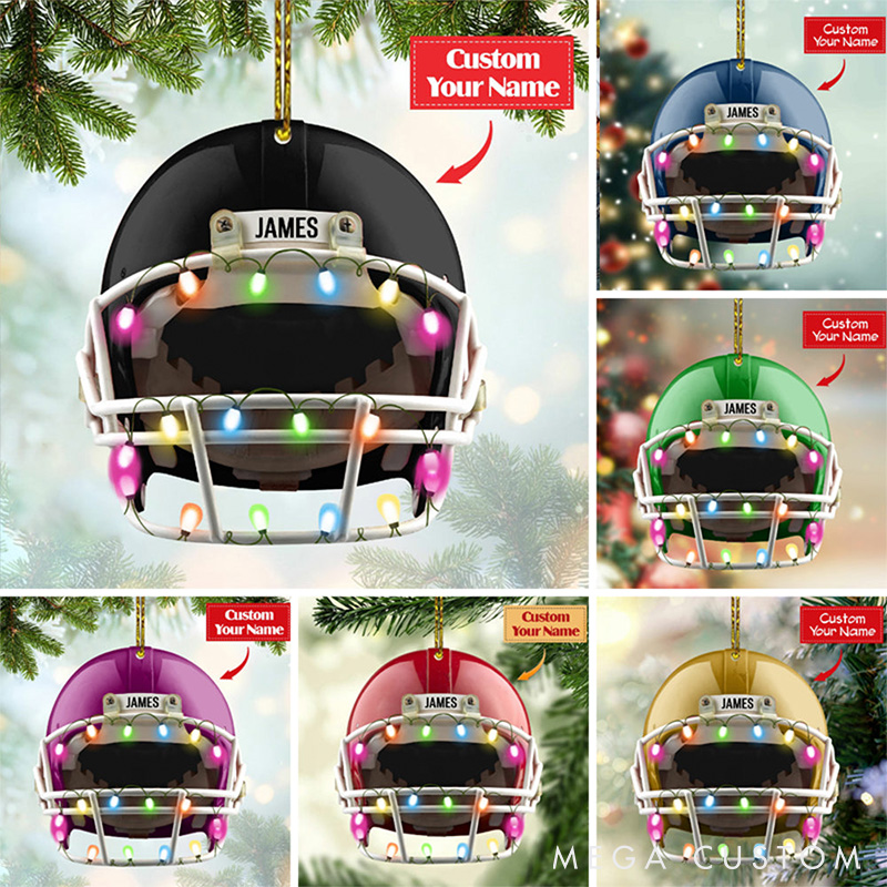 Personalized American Football Helmet Design Ornament with Custom Player Name for Christmas Gift
