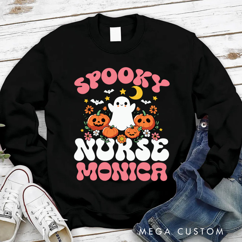 Personalized Nurse Halloween Sweatshirt Customized Spooky Nurse Design Sweatshirt Nurse Halloween Gifts